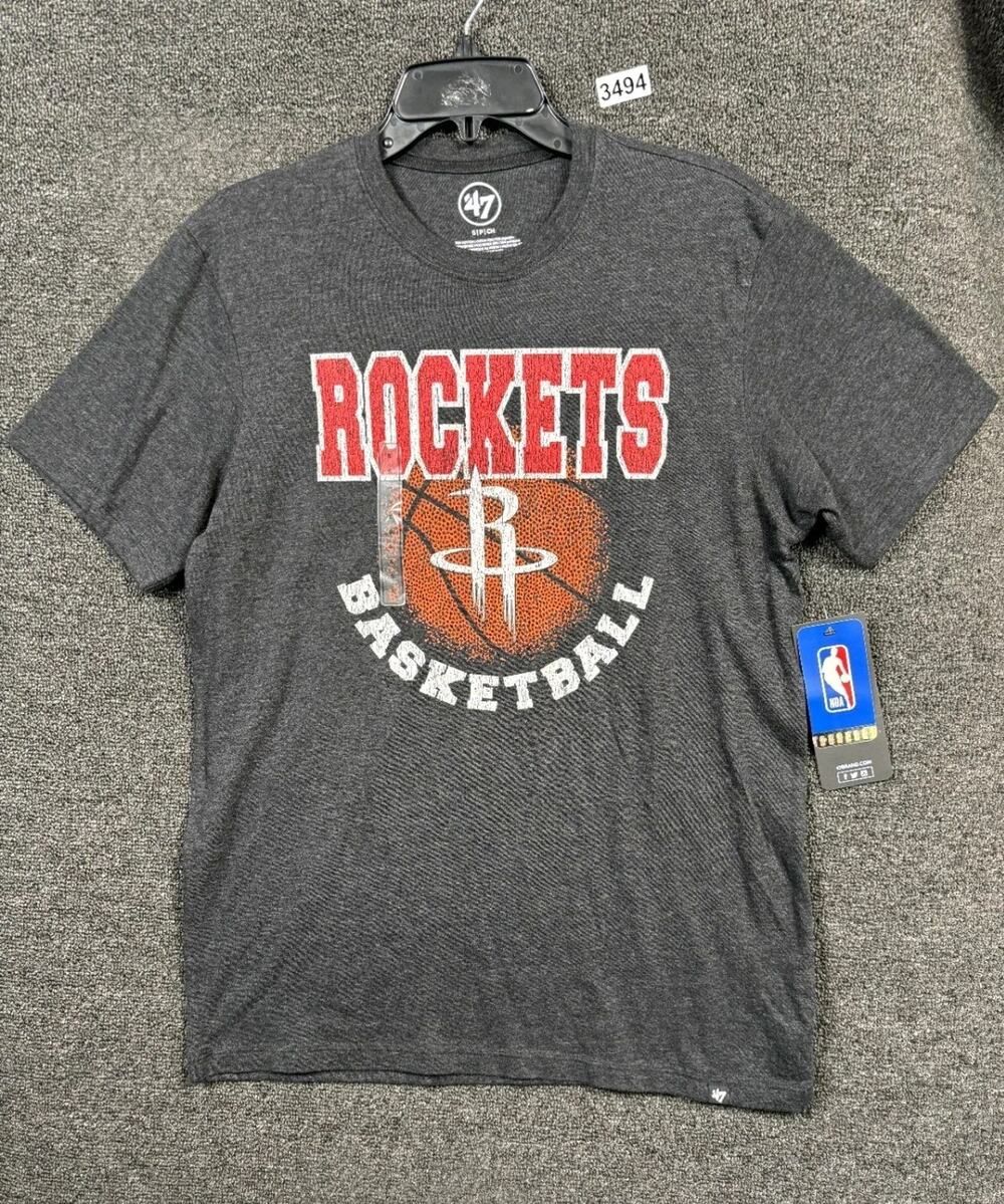 47 Brand Houston Rockets Basketball Downtown Club Tee NBA Mens S Jet Black NEW